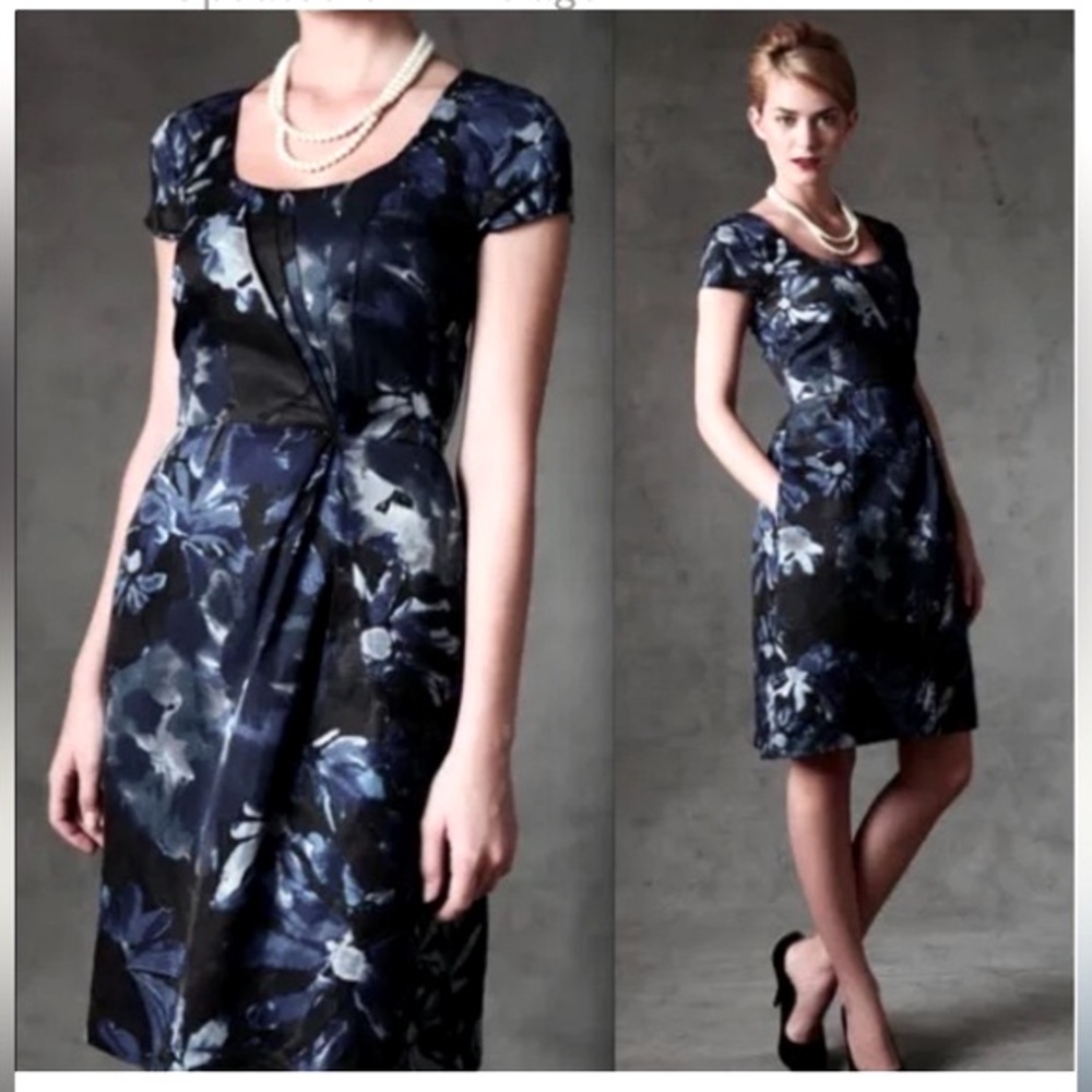 Banana Republic Mad Men Collection Blue Begonia Sheath Dress.